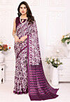 Digital Printed Cotton Saree in Off White