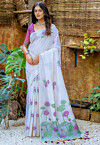 Digital Printed Cotton Saree in Off White