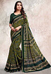 Digital Printed Cotton Saree in Olive Green