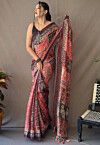 Digital Printed Cotton Saree in Peach