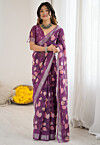 Digital Printed Cotton Saree in Purple