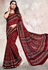 Digital Printed Cotton Saree in Red