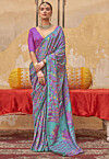 Digital Printed Cotton Saree in Teal Green