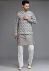 Digital Printed Cotton Silk Kurta Set in Grey