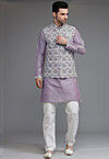 Digital Printed Cotton Silk Kurta Set in Light Purple