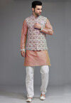 Digital Printed Cotton Silk Kurta Set in Peach