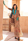 Digital Printed Cotton Silk Saree in Cream