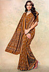 Digital Printed Cotton Silk Saree in Mustard