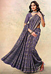 Digital Printed Cotton Silk Saree in Purple