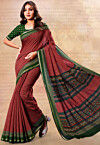 Digital Printed Cotton Silk Saree in Red