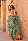 Digital Printed Cotton Silk Saree in Sea Green
