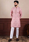 Digital Printed Cotton Slub Kurta Set in Pink