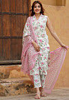 Digital Printed Cotton Slub Pakistani Suit in White