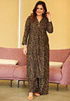 Digital Printed Cotton Straight Kurta Set in Brown