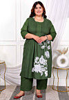 Digital Printed Cotton Straight Kurta Set in Dusty Green