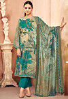 Digital Printed Crepe Pakistani Suit in Beige and Blue