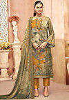 Digital Printed Crepe Pakistani Suit in Beige