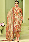 Digital Printed Crepe Pakistani Suit in Brown