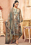 Digital Printed Crepe Pakistani Suit in Light Brown
