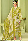 Digital Printed Crepe Pakistani Suit in Light Green