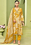 Digital Printed Crepe Pakistani Suit in Mustard