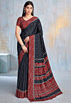 Digital Printed Crepe Saree in Black