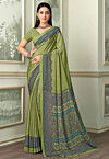 Digital Printed Crepe Saree in Light Green