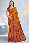 Digital Printed Crepe Saree in Mustard