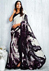Digital Printed Crepe Saree in Off White