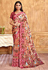 Digital Printed Crepe Saree in Peach