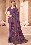 Digital Printed Crepe Saree in Purple