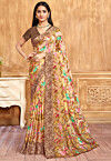 Digital Printed Crepe Saree in Yellow