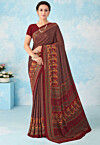 Digital Printed Crepe Silk Saree in Brown