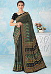 Digital Printed Crepe Silk Saree in Grey