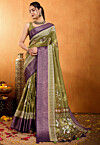 Digital Printed Crepe Silk Saree in Olive Green