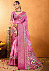Digital Printed Crepe Silk Saree in Pink