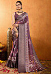 Digital Printed Crepe Silk Saree in Purple