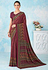 Digital Printed Crepe Silk Saree in Purple