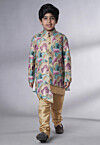 Digital Printed Dupion Silk Sherwani Set in Multicolor