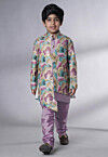 Digital Printed Dupion Silk Sherwani Set in Multicolor