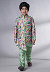 Digital Printed Dupion Silk Sherwani Set in Multicolor
