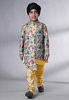 Digital Printed Dupion Silk Sherwani Set in Multicolor