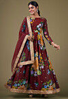 Digital Printed Georgette Abaya Style Suit in Maroon