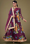 Digital Printed Georgette Abaya Style Suit in Purple