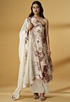 Digital Printed Georgette Asymmetric A Line Suit in Light Beige