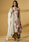 Digital Printed Georgette Asymmetric A Line Suit in Light Beige