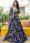 Digital Printed Georgette Lehenga in Black