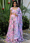 Digital Printed Georgette Lehenga in Pink