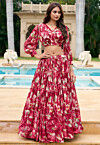 Digital Printed Georgette Lehenga in Red