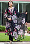 Digital Printed Georgette Pakistani Suit in Black